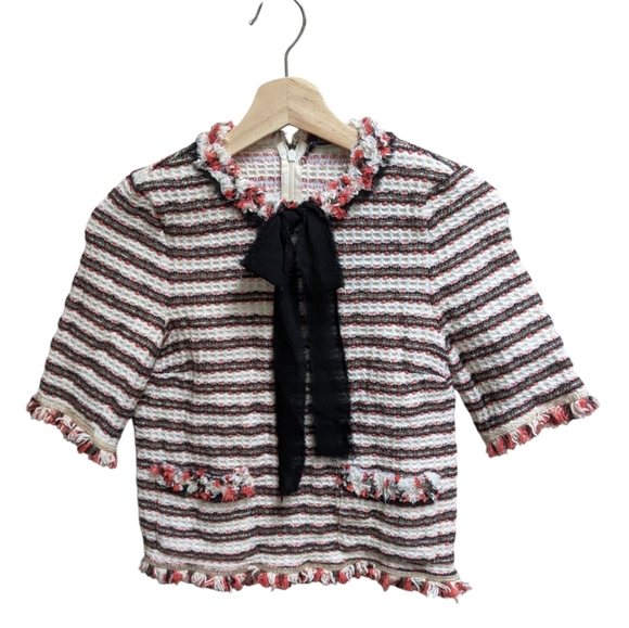 Zara Tweed Blouse Chanel Style Lunch Brunch Old Money, Size XS - Picture 5 of 14